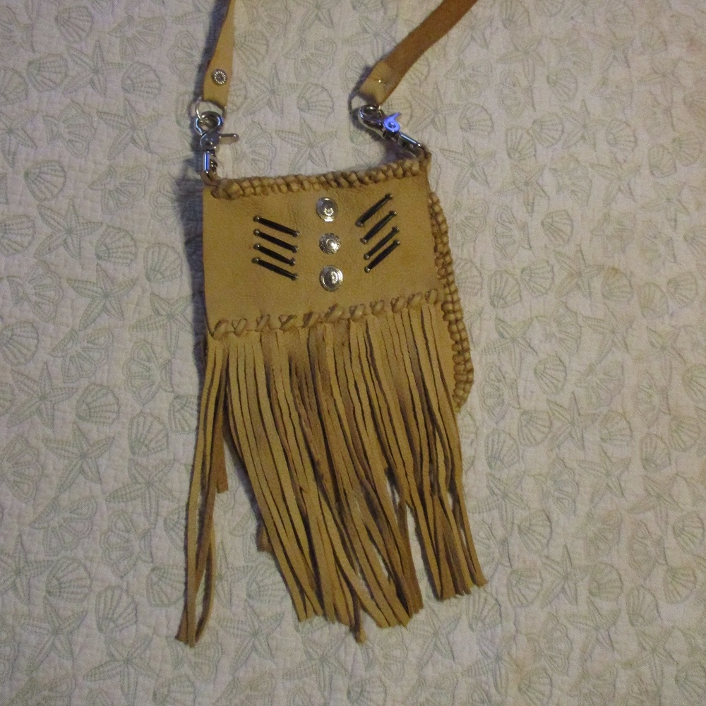 Fringe leather pouch purse